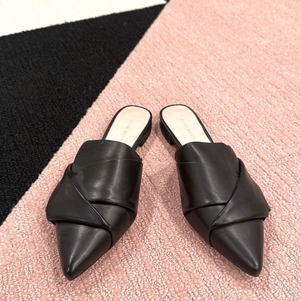 Pure Navy Modern Leather Wrap Mules Size 7